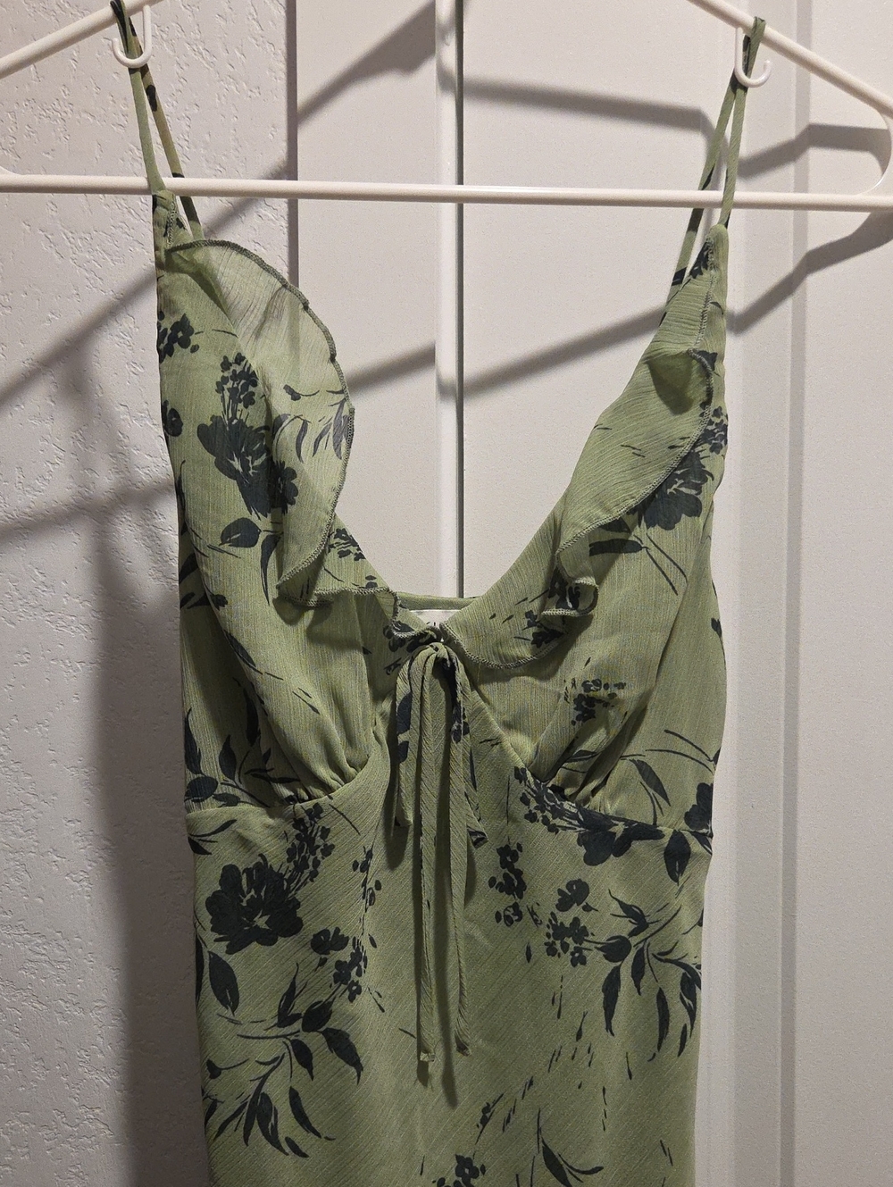 Green Floral Ruffle-Trim Slip Dress